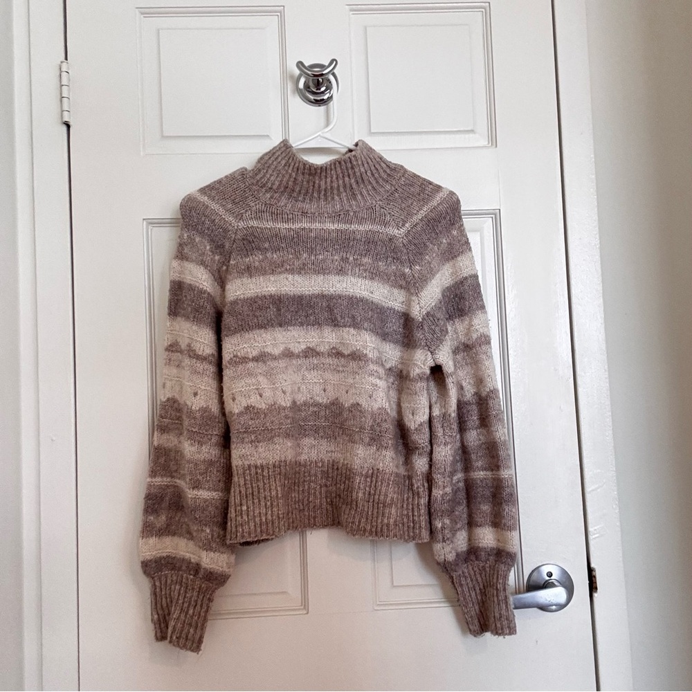 Abercrombie and Fitch Striped Brown and Cream Women's Sweater